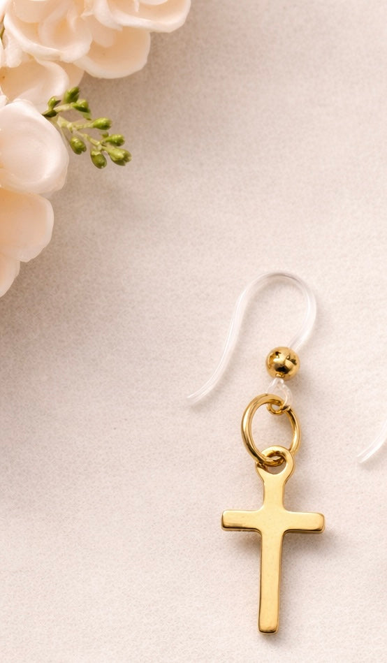 Minimal Gold Cross| Earrings Metal-Free |Plastic Posts