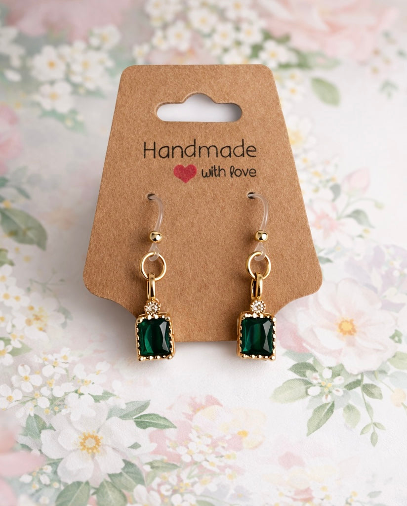 Emerald Green Rectangle Dangle Earrings | Lightweight Plastic Post Sensitive Ear Friendly