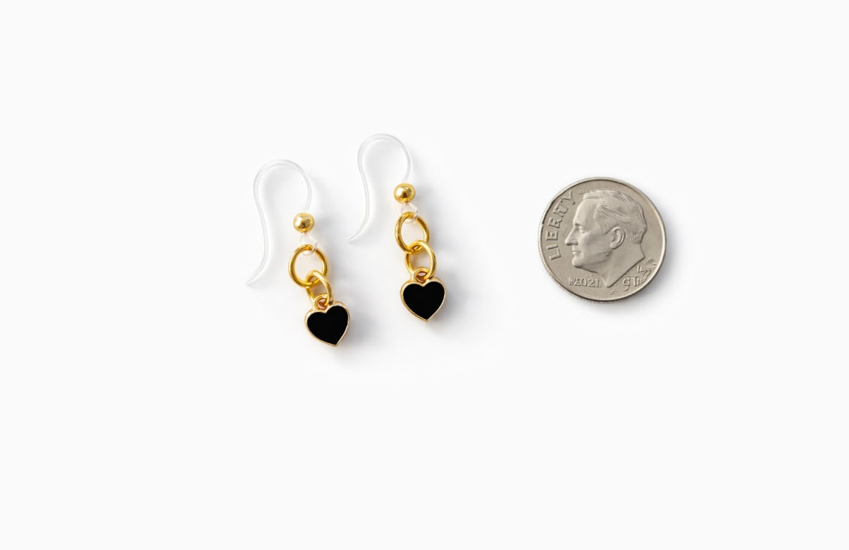 Gold & Black Heart Dangle Earrings – Lightweight & Sensitive Ear Friendly