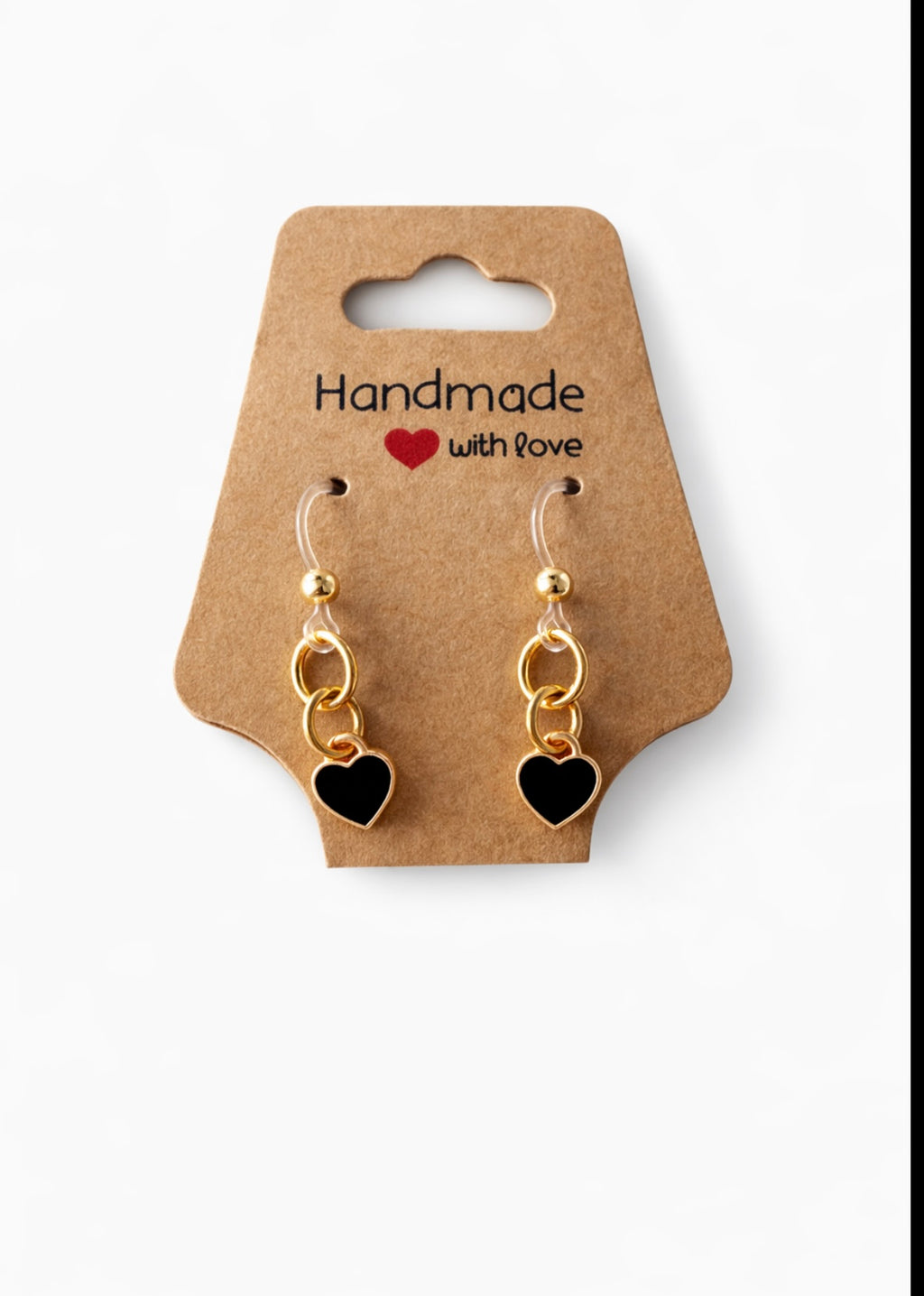 Gold & Black Heart Dangle Earrings – Lightweight & Sensitive Ear Friendly