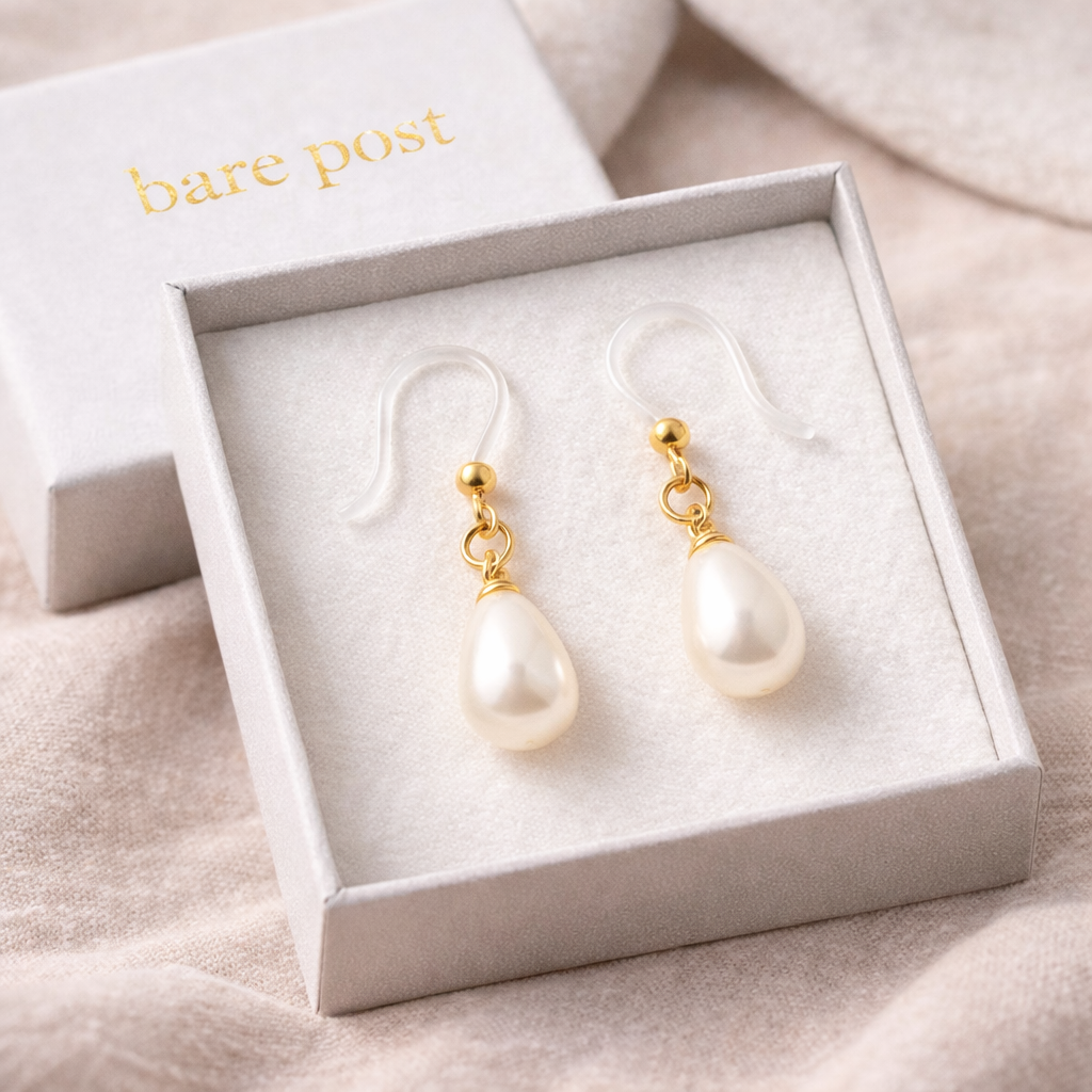 The Classic Pearl – Plastic Post Drop Earrings for Sensitive Ears