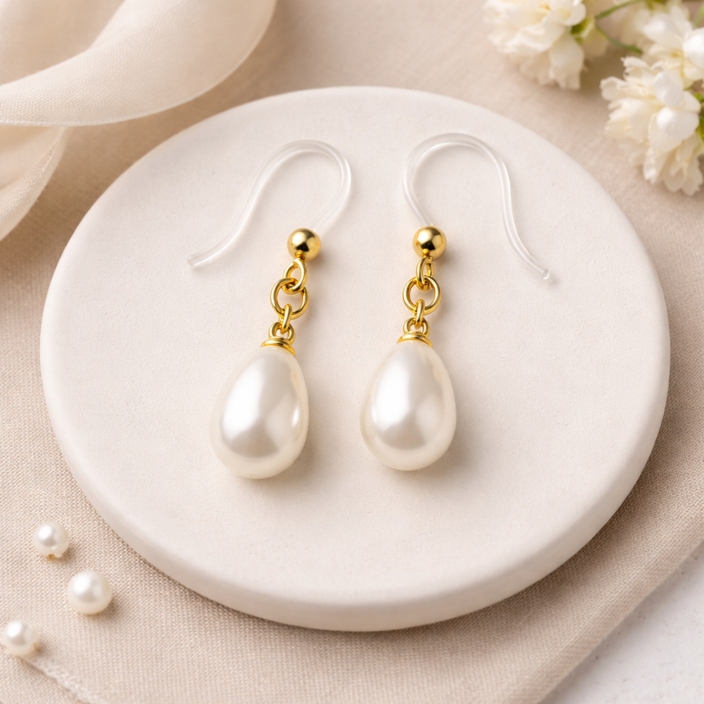 The Classic Pearl – Plastic Post Drop Earrings for Sensitive Ears