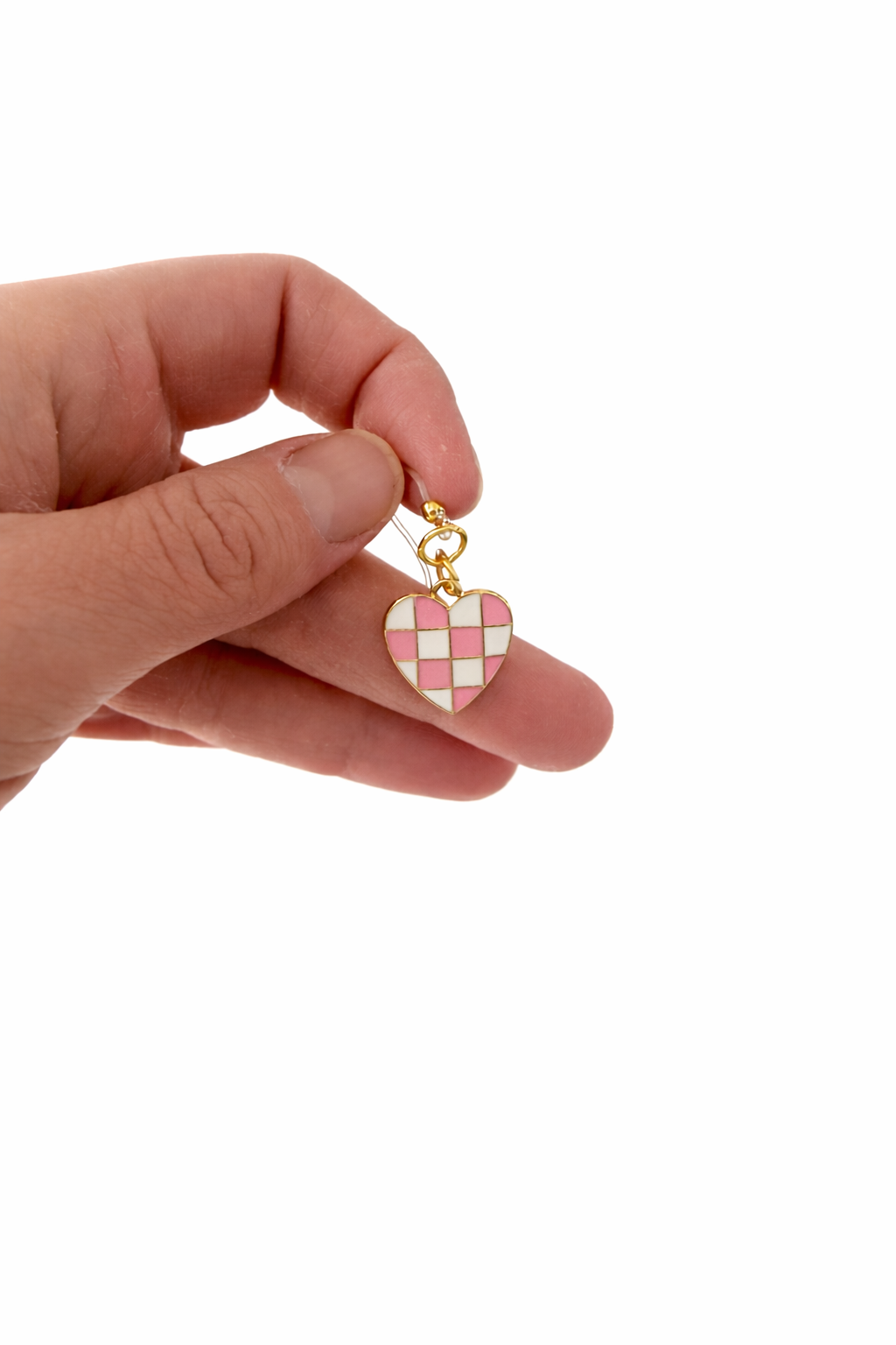Checkerboard Heart Dangle Earrings – Pink or Black | Hypoallergenic