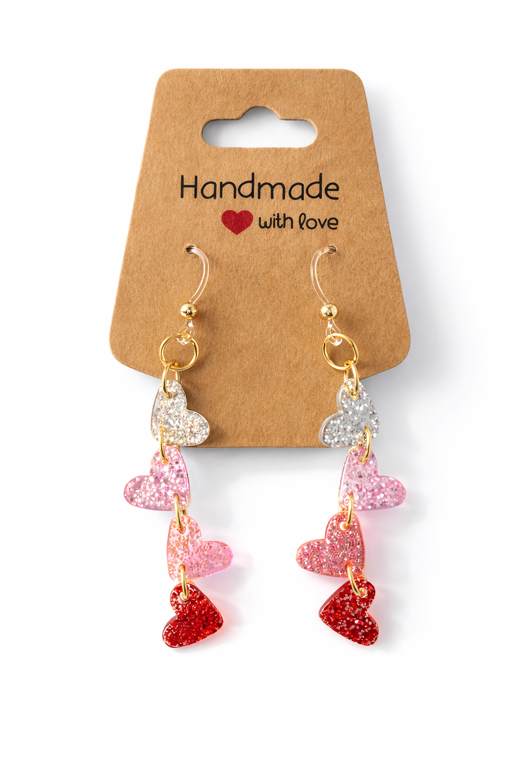 Pink & Red Heart Dangle Earrings – Hypoallergenic & Lightweight