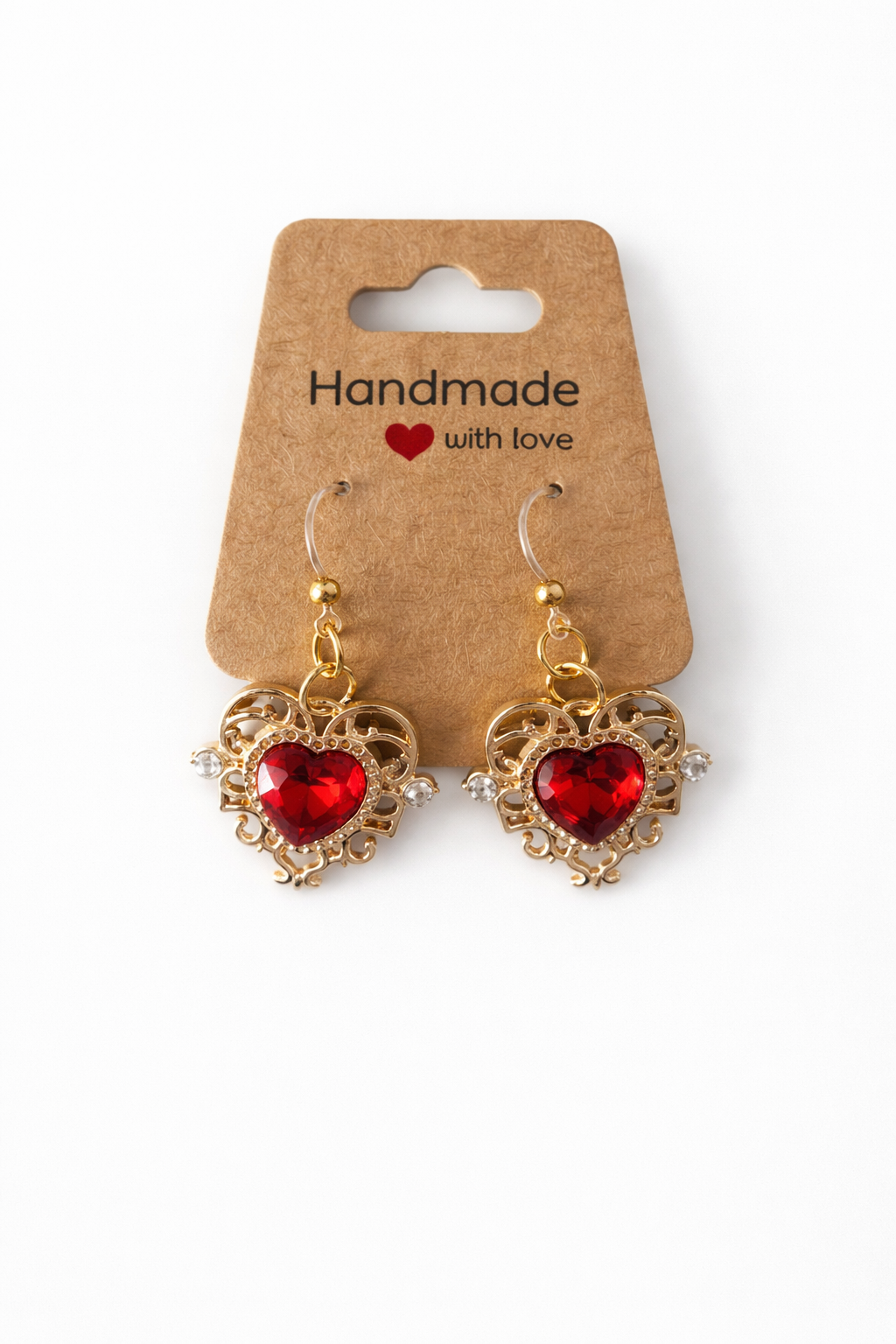 Ornate Red Heart Dangle Earrings – Hypoallergenic & Lightweight