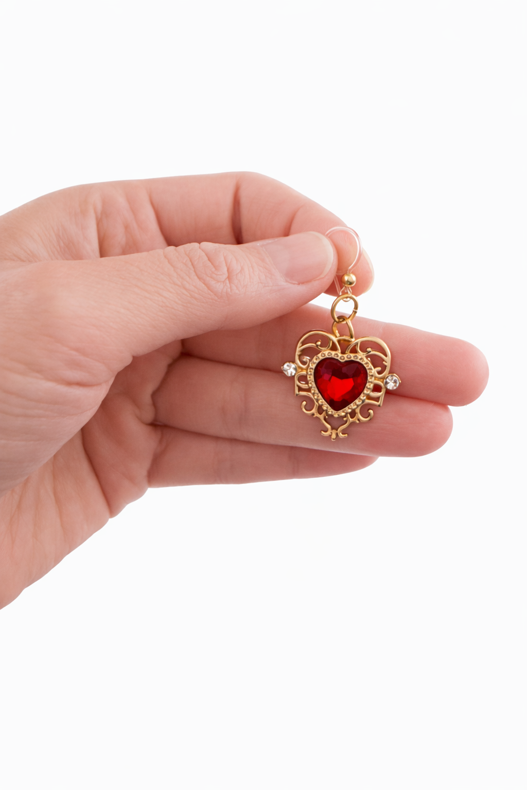 Ornate Red Heart Dangle Earrings – Hypoallergenic & Lightweight