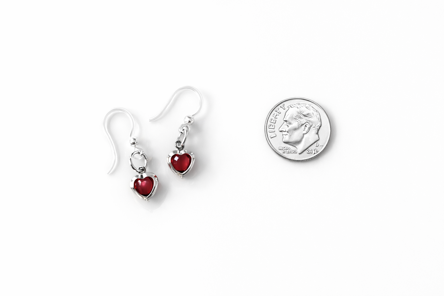 Red Heart Dangle Earrings – Hypoallergenic Plastic Posts | Bare Post