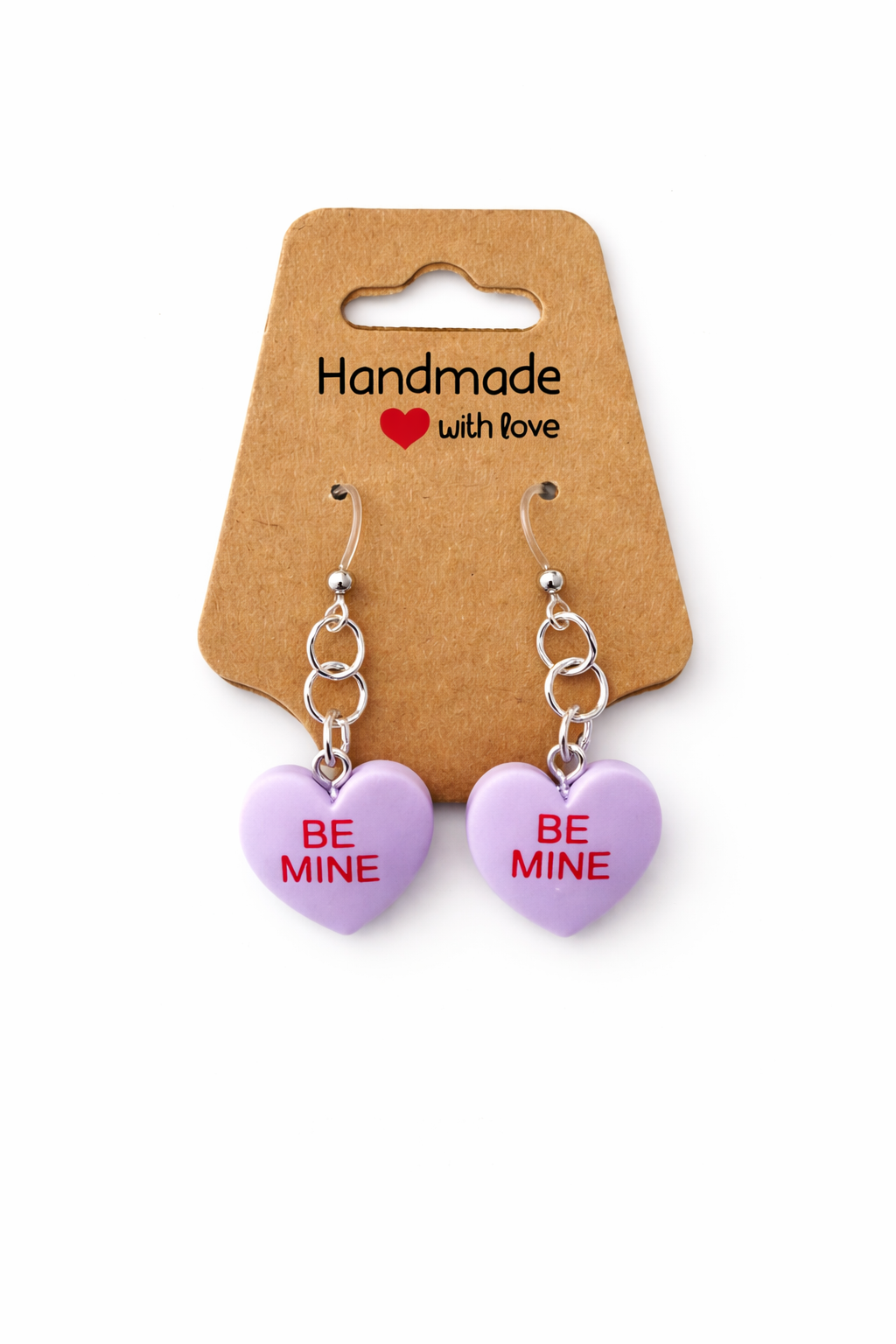 Be Mine Dangle Earrings – Purple Candy Hearts | Sensitive Ears Safe