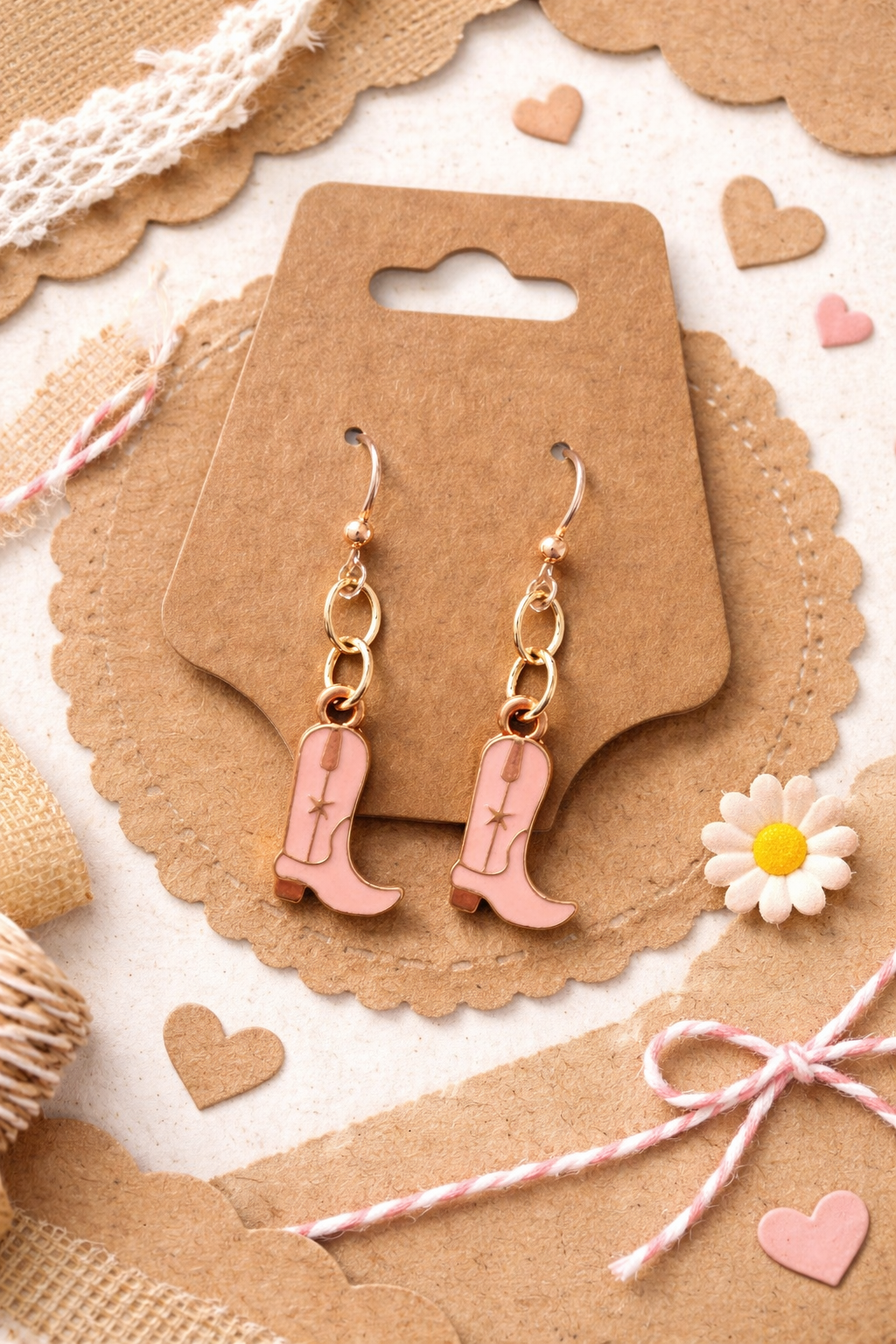 Pink Cowboy Boot Dangle Earrings
