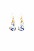Blue & White Cat Dangle Earrings