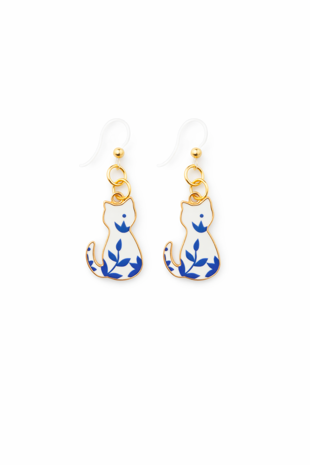 Blue & White Cat Dangle Earrings