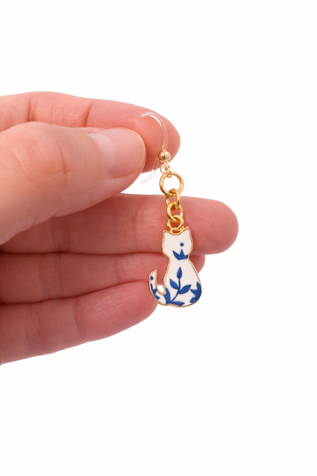Blue & White Cat Dangle Earrings