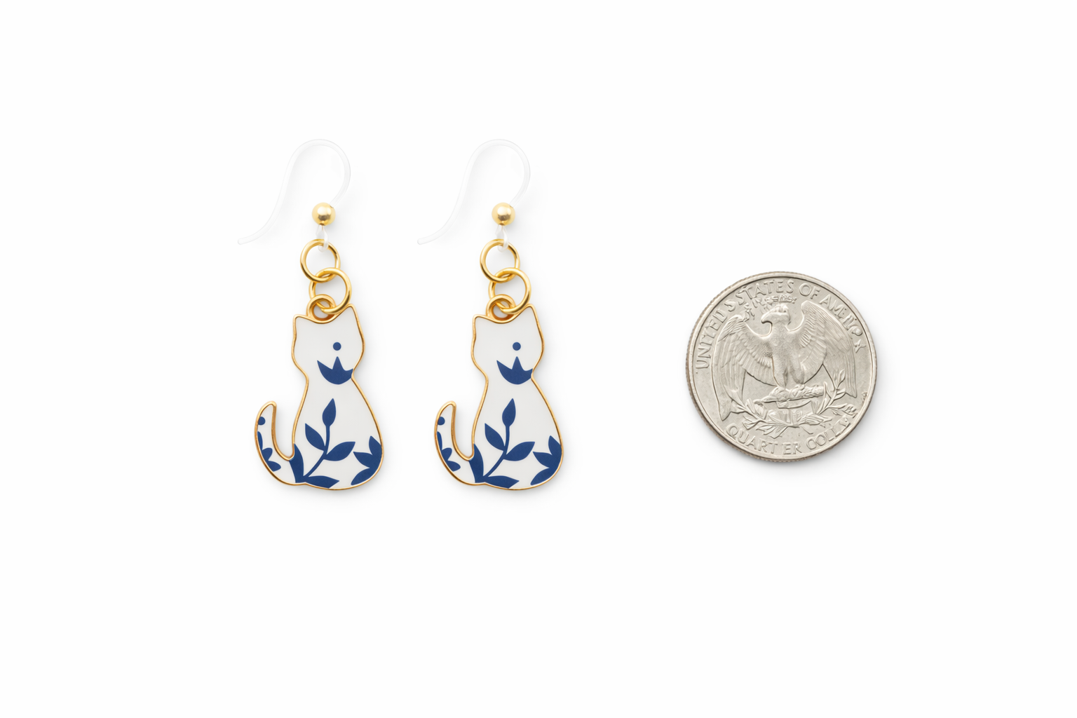 Blue & White Cat Dangle Earrings