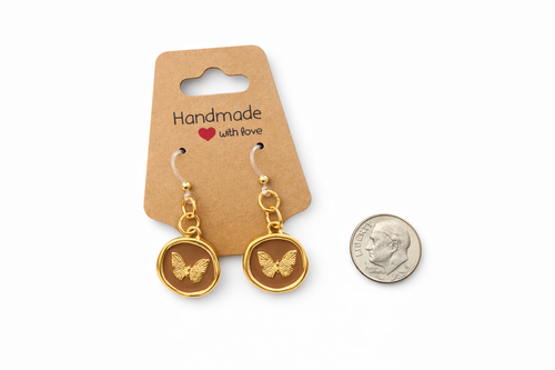 Butterfly Coin Dangle Earrings | Plastic Post Earrings for Sensitive Ears