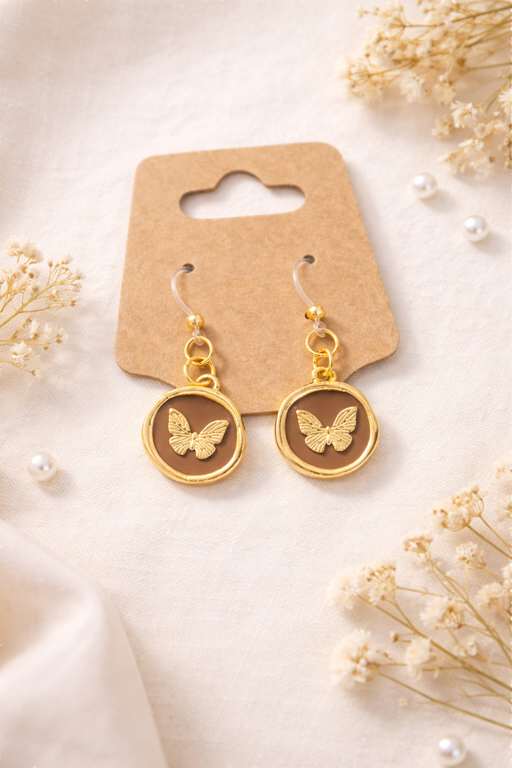 Butterfly Coin Dangle Earrings | Plastic Post Earrings for Sensitive Ears