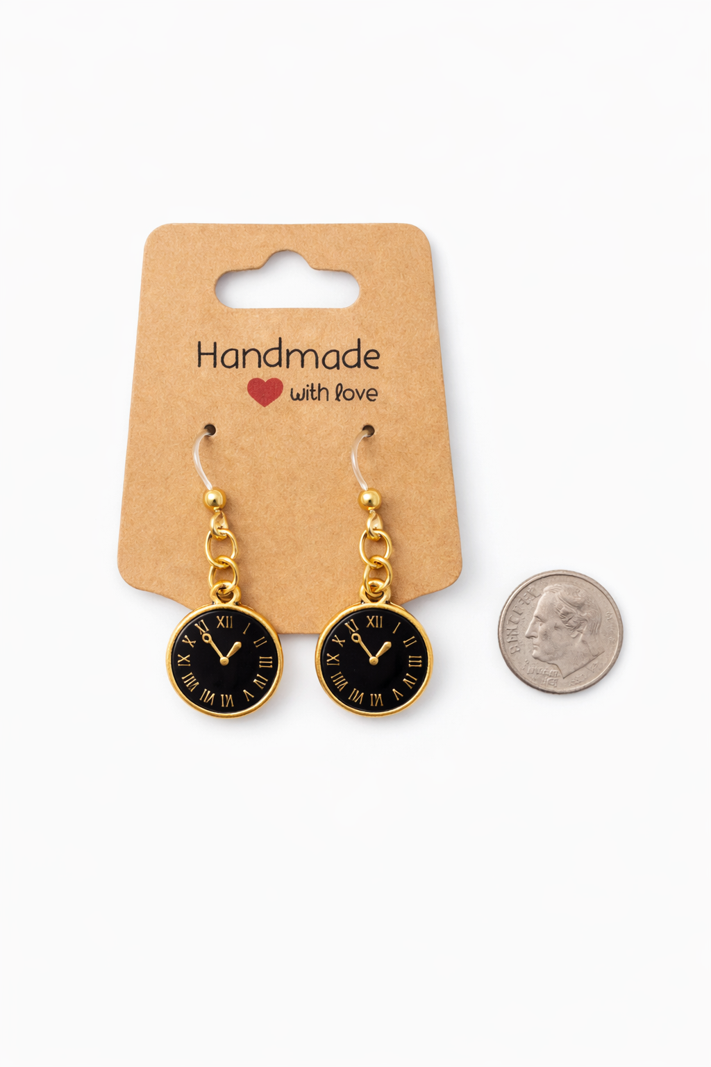 Black Clock Dangle Earrings | Plastic Post Earrings for Sensitive Ears