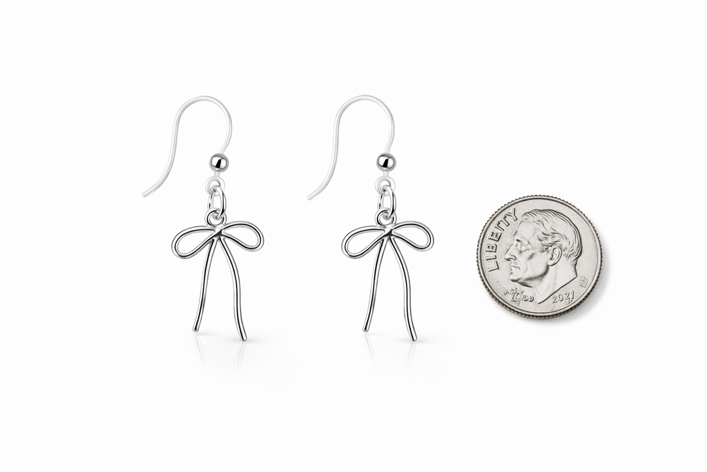 Silver-Tone Bow Drop Earrings – Lightweight & Sensitive Ear Friendly