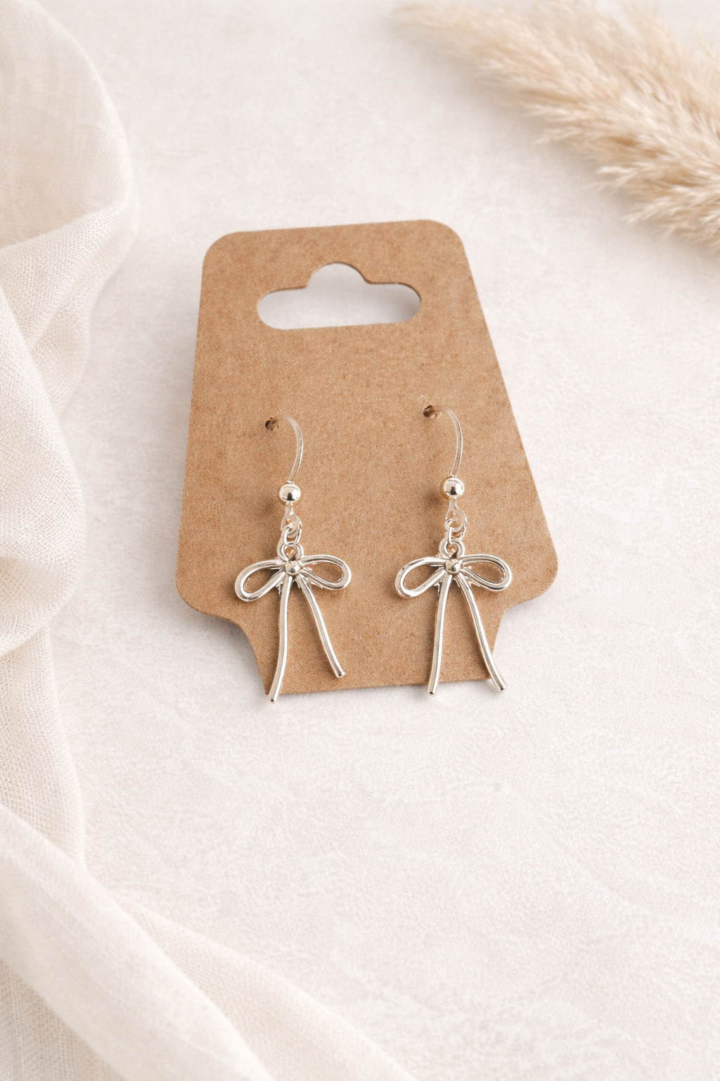 Silver-Tone Bow Drop Earrings – Lightweight & Sensitive Ear Friendly