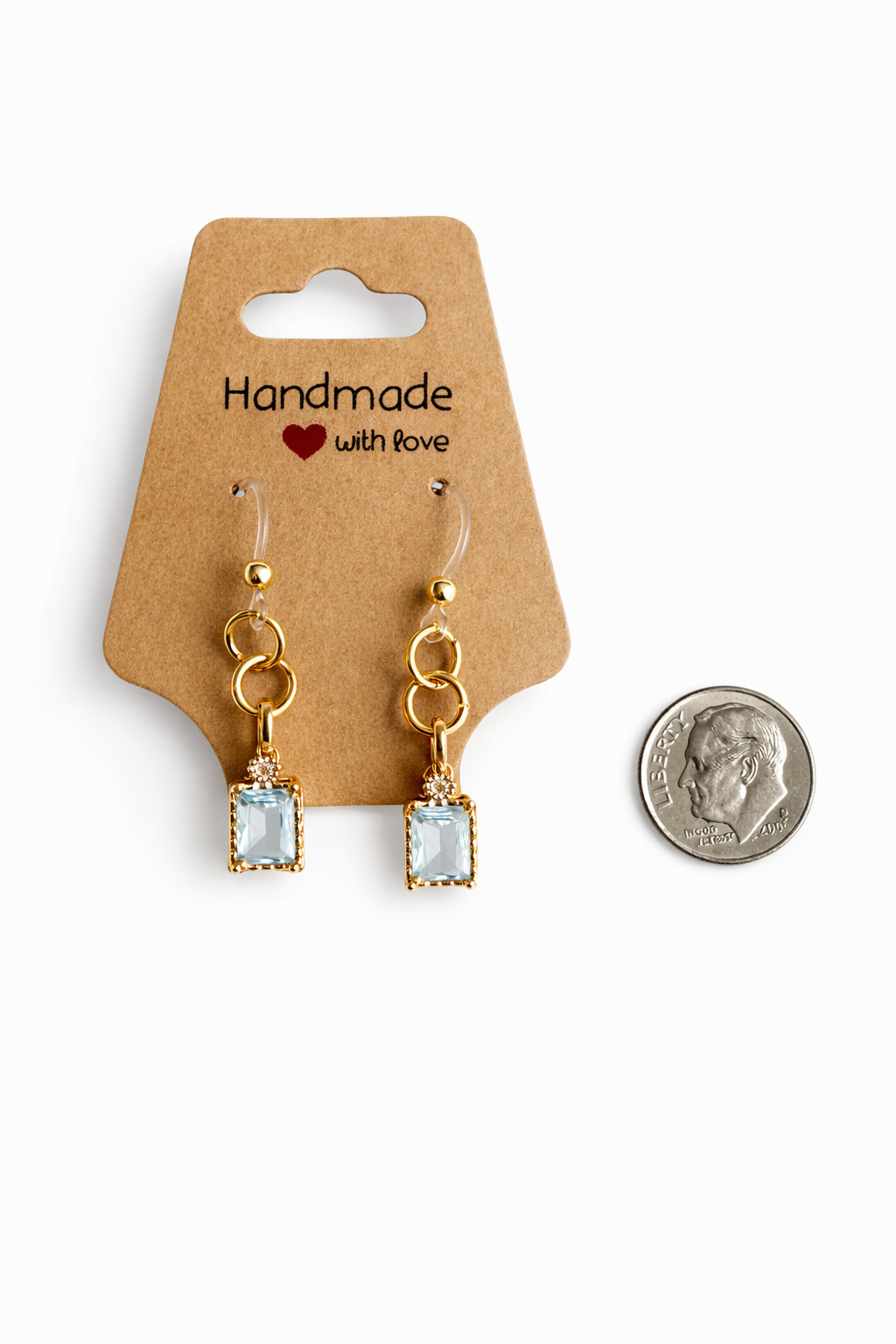 Faint Light Blue Crystal Drop Earrings – Sensitive Ears | Gold-Tone Dangle Earrings