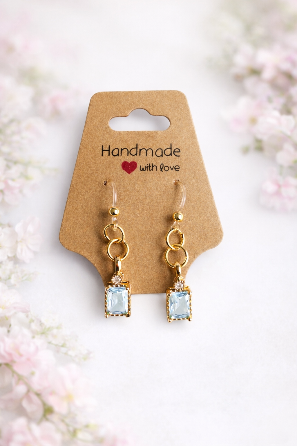 Faint Light Blue Crystal Drop Earrings – Sensitive Ears | Gold-Tone Dangle Earrings