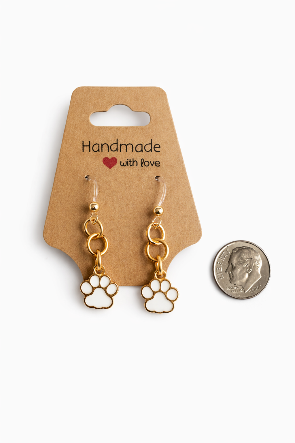 White Paw Print Drop Earrings – Sensitive Ears | Plastic Post Earrings