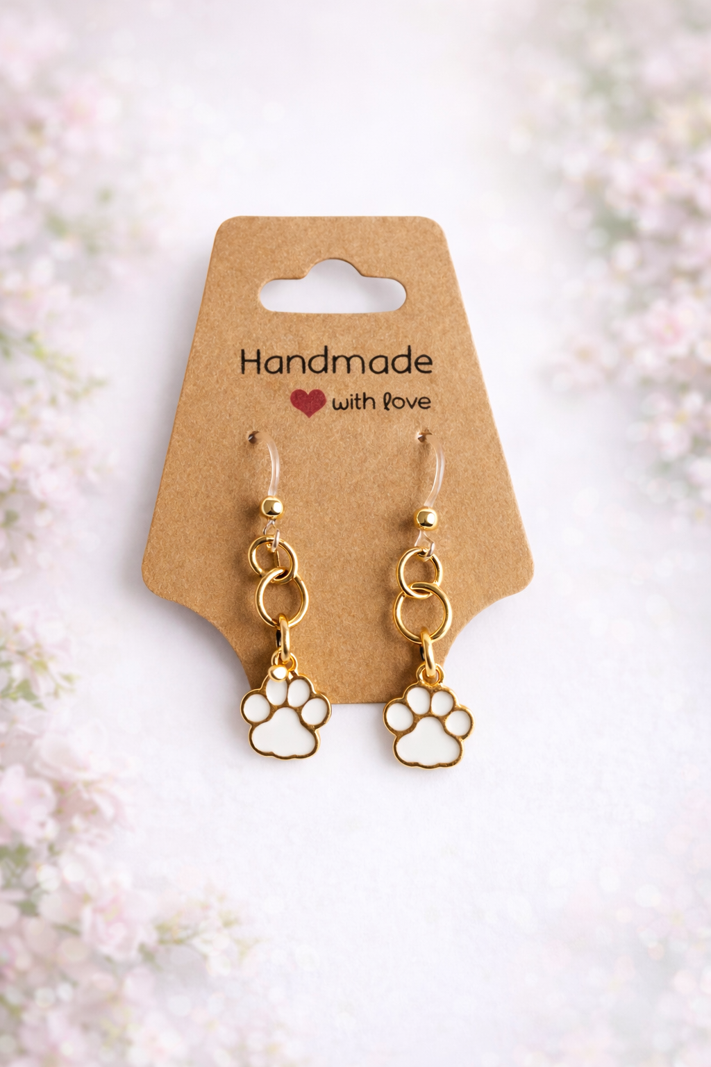 White Paw Print Drop Earrings – Sensitive Ears | Plastic Post Earrings