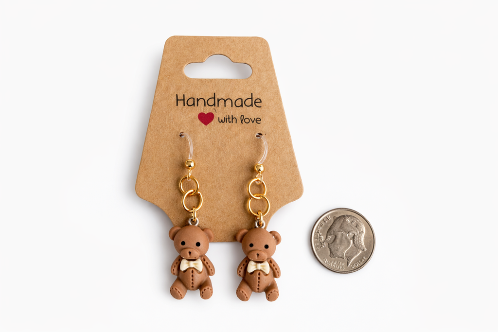 Teddy Bear Drop Earrings – Sensitive Ears | Cute Plastic Post Earrings