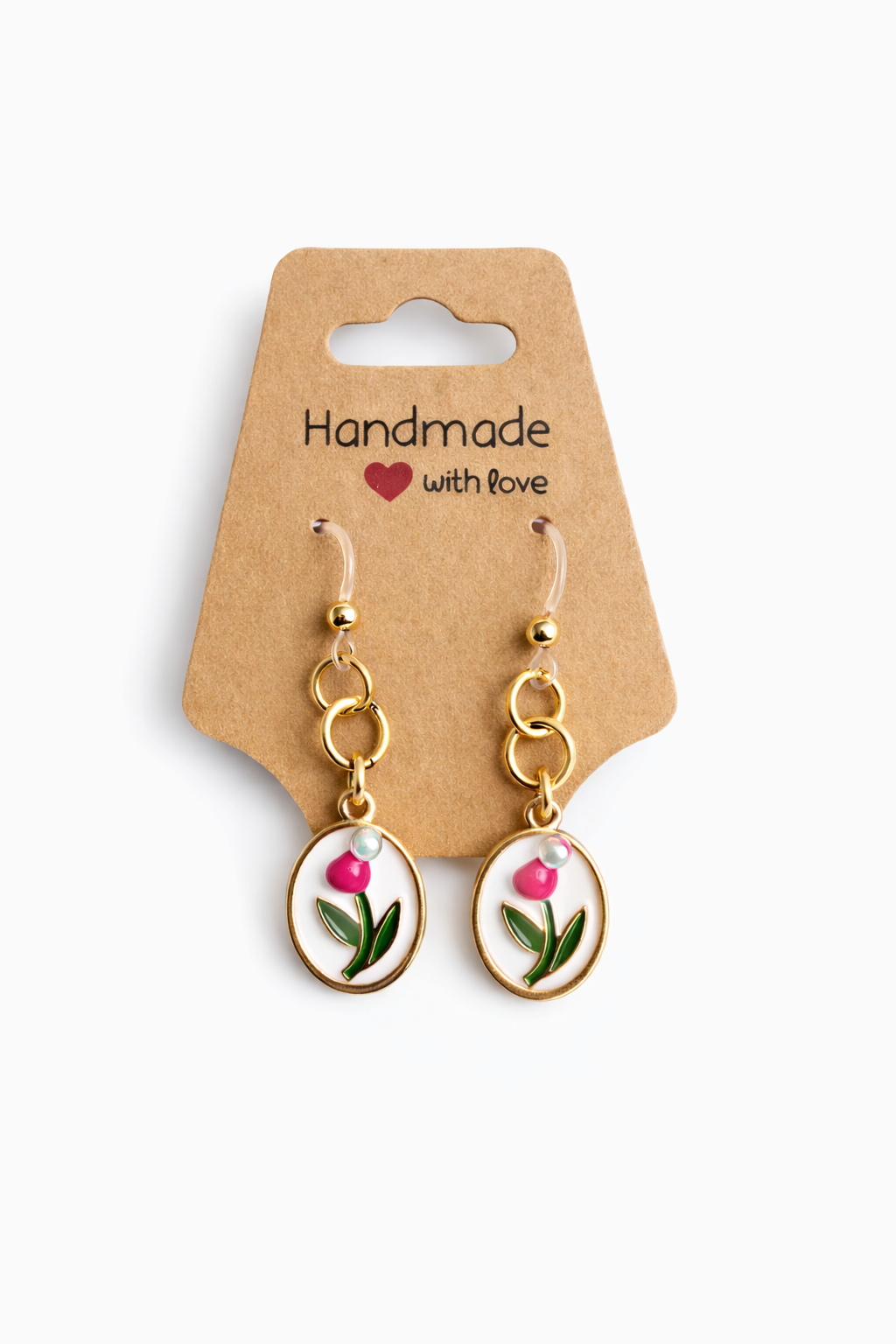 Pink Tulip Drop Earrings – Sensitive Ears | Floral Plastic Post Earrings