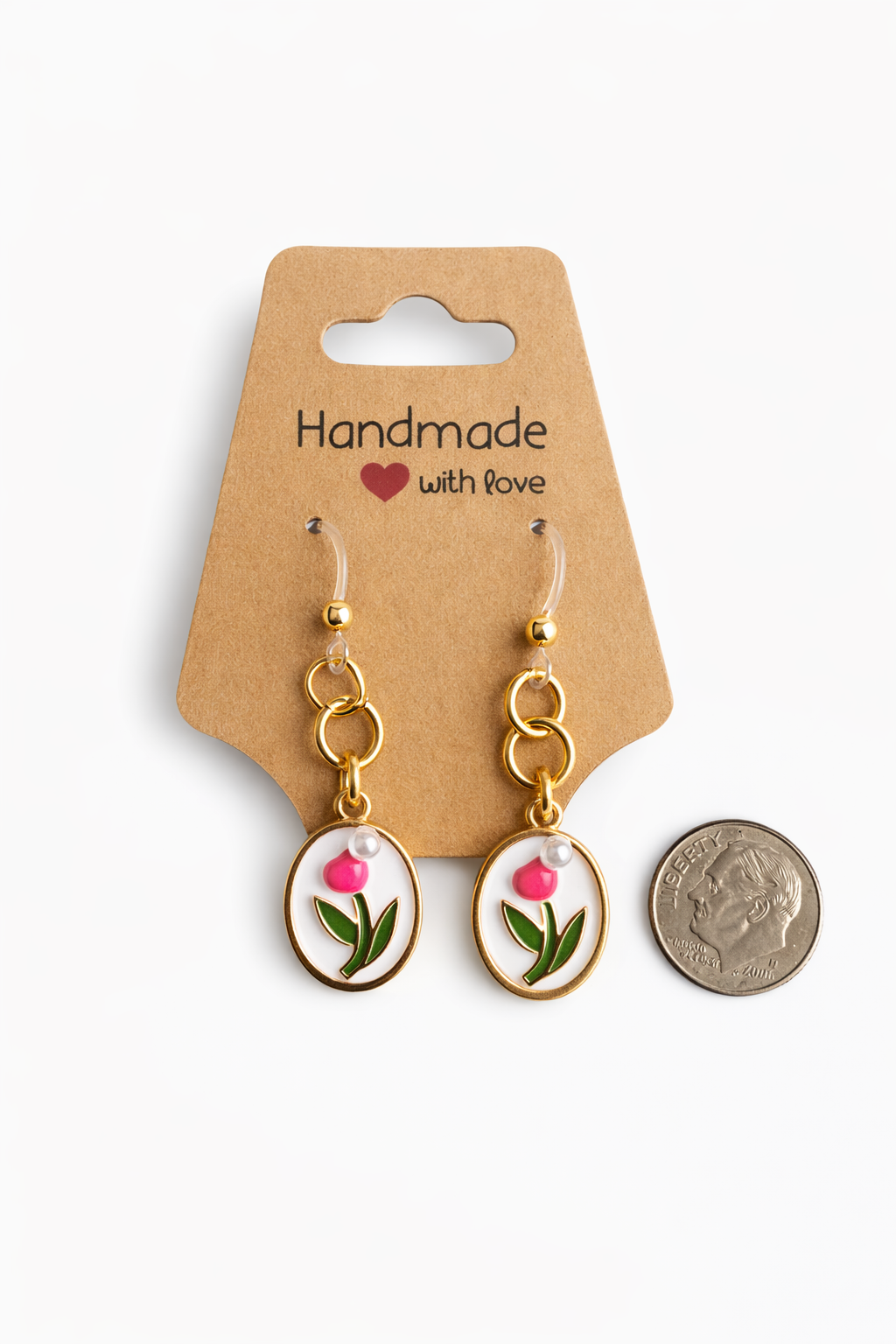 Pink Tulip Drop Earrings – Sensitive Ears | Floral Plastic Post Earrings