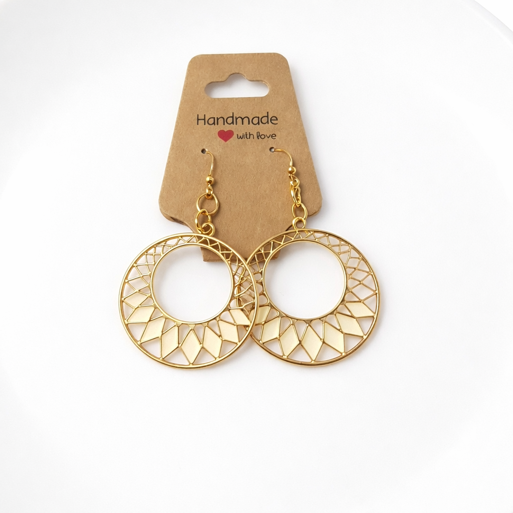 Cream & Gold Mosaic Circle Dangle Earrings