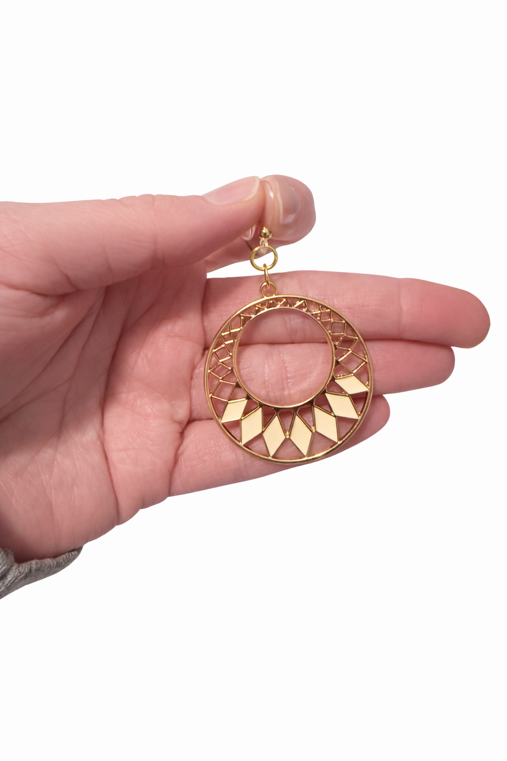 Cream & Gold Mosaic Circle Dangle Earrings