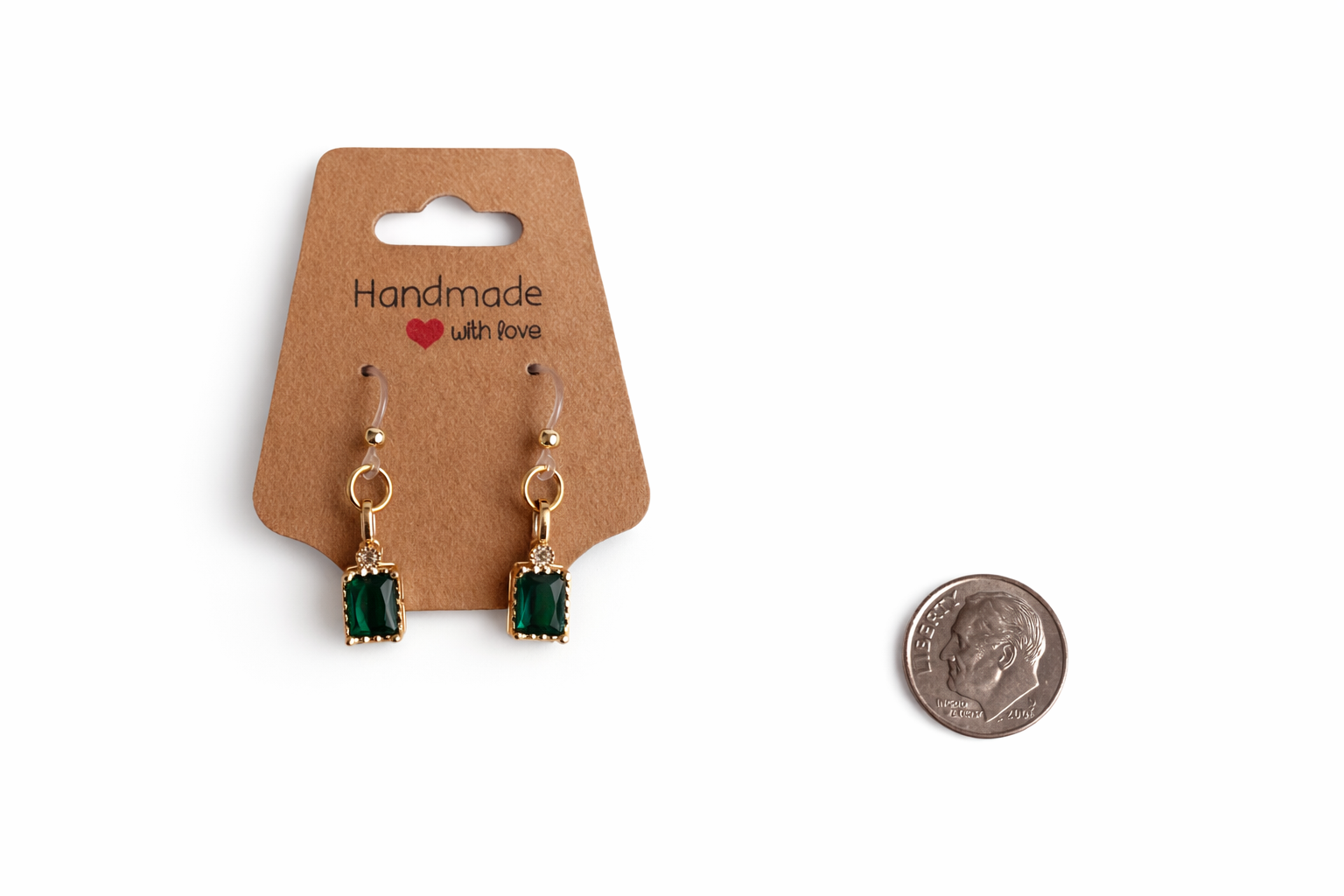 Emerald Green Rectangle Dangle Earrings | Lightweight Plastic Post Sensitive Ear Friendly