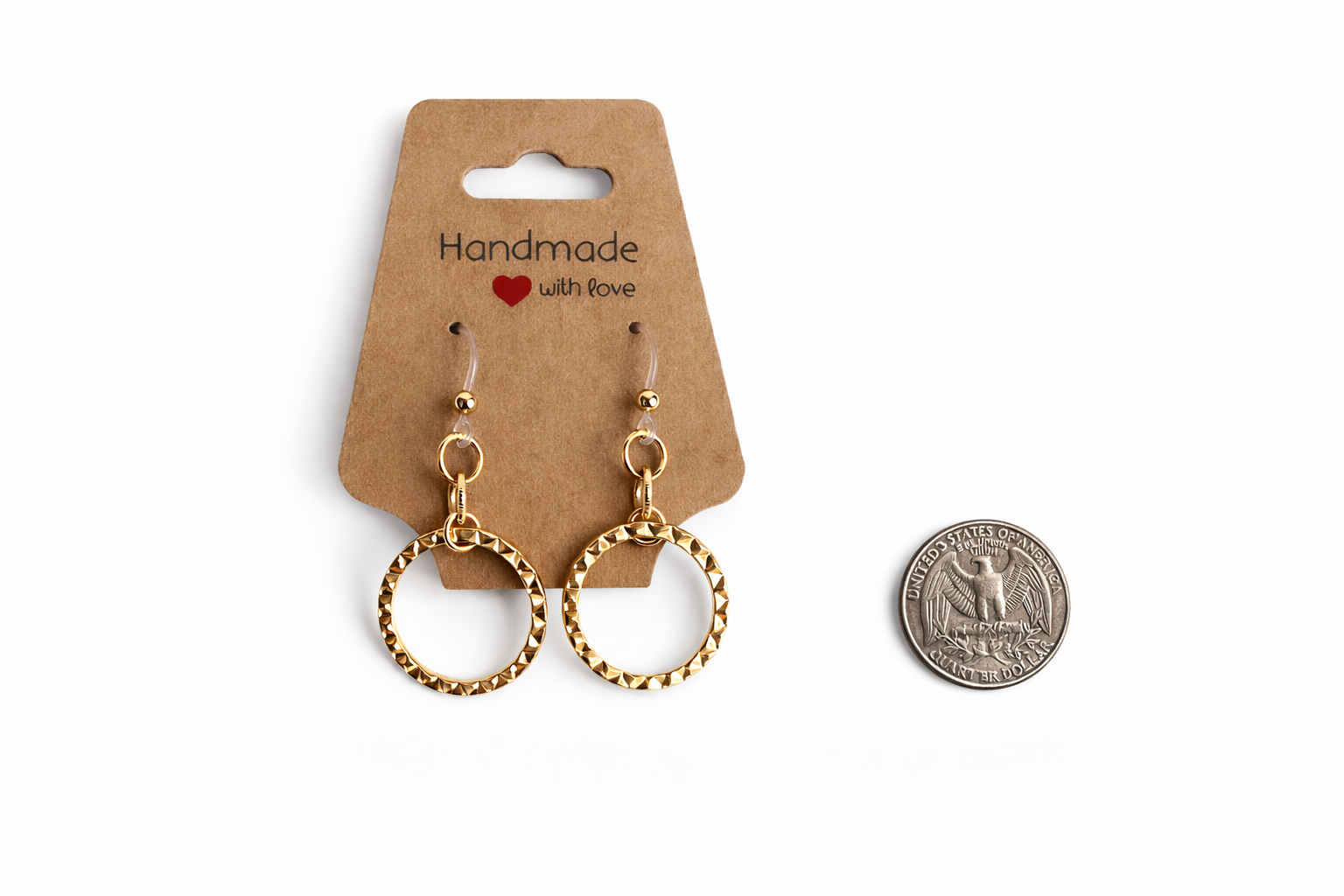 Textured Gold Tone Hoop Earrings | Plastic Hooks for Sensitive Ears