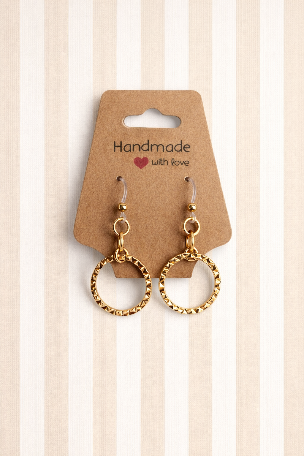 Textured Gold Tone Hoop Earrings | Plastic Hooks for Sensitive Ears
