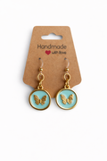 Turquoise Butterfly Dangle Earrings | Gold Tone|Lightweight Plastic Post| Sensitive Ear Friendly