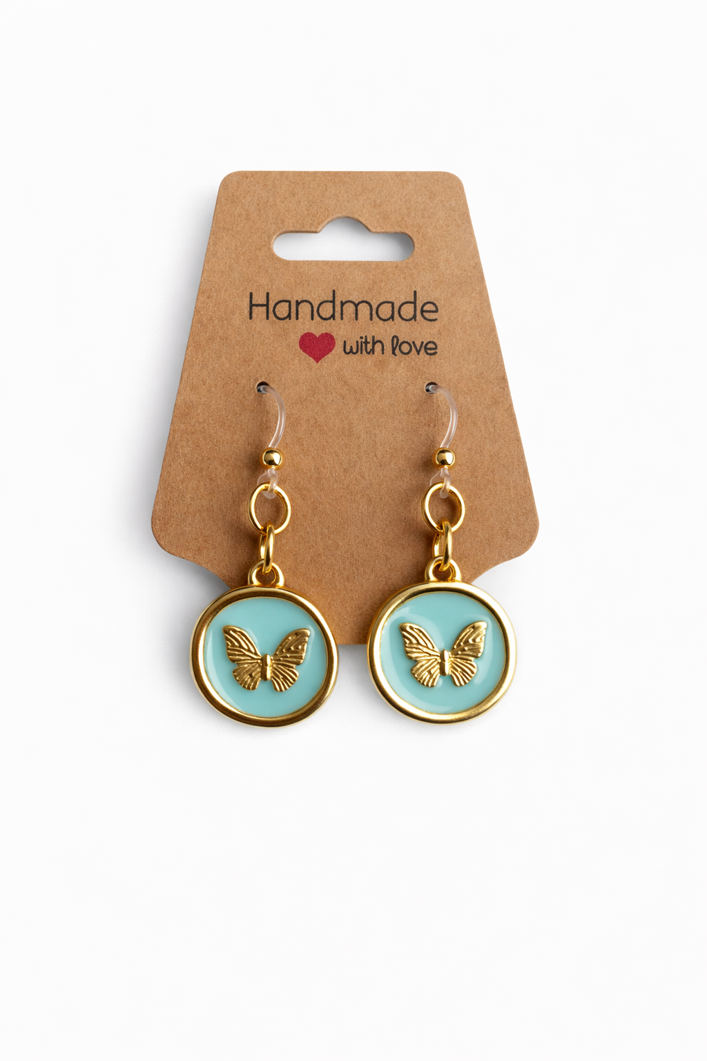Turquoise Butterfly Dangle Earrings | Gold Tone|Lightweight Plastic Post| Sensitive Ear Friendly