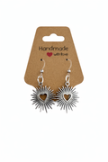 Antique Silver Tone| Stainless Steel Charm| Plastic Post Radiant Heart Drop Earrings | Metal-Free Post