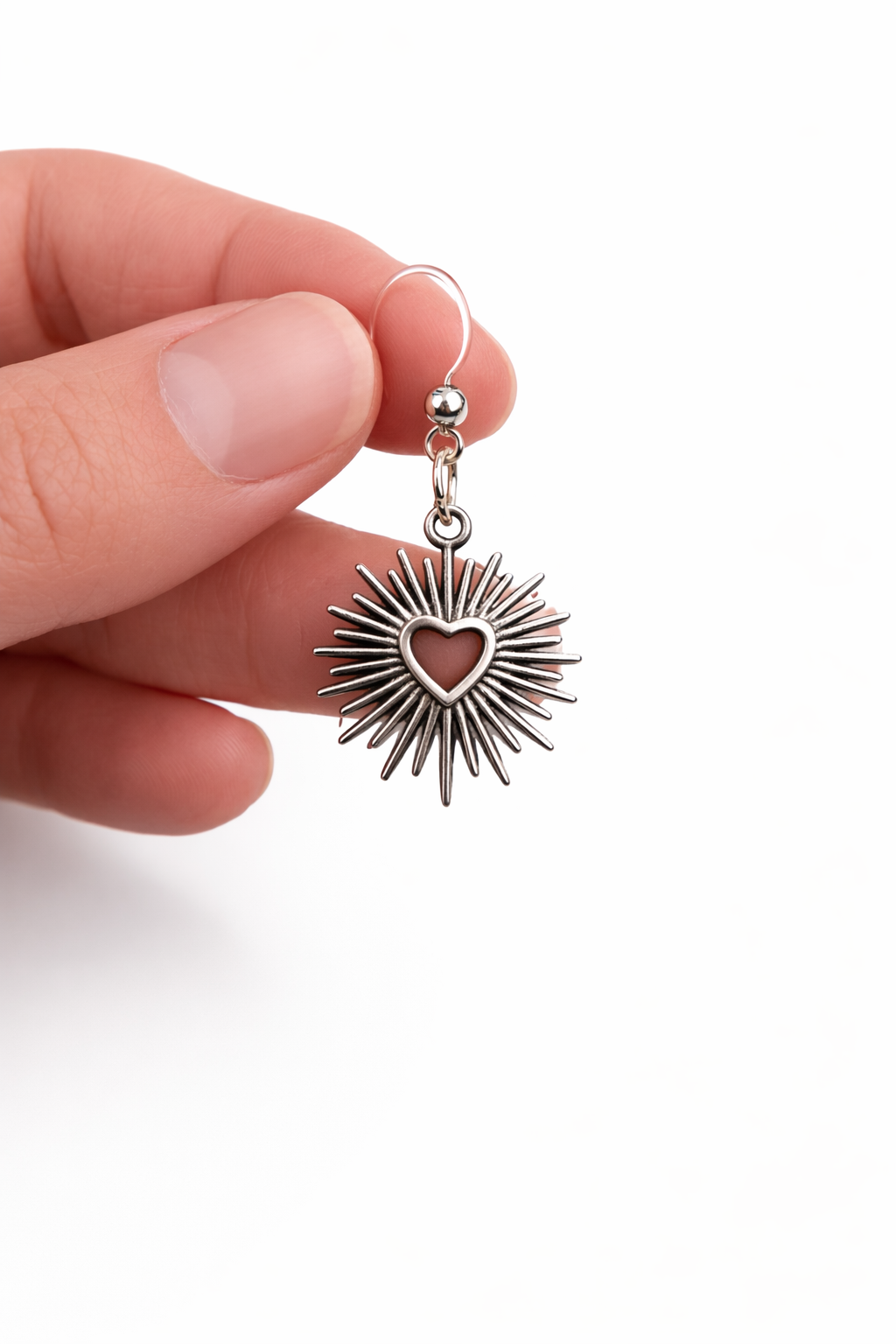 Antique Silver Tone| Stainless Steel Charm| Plastic Post Radiant Heart Drop Earrings | Metal-Free Post