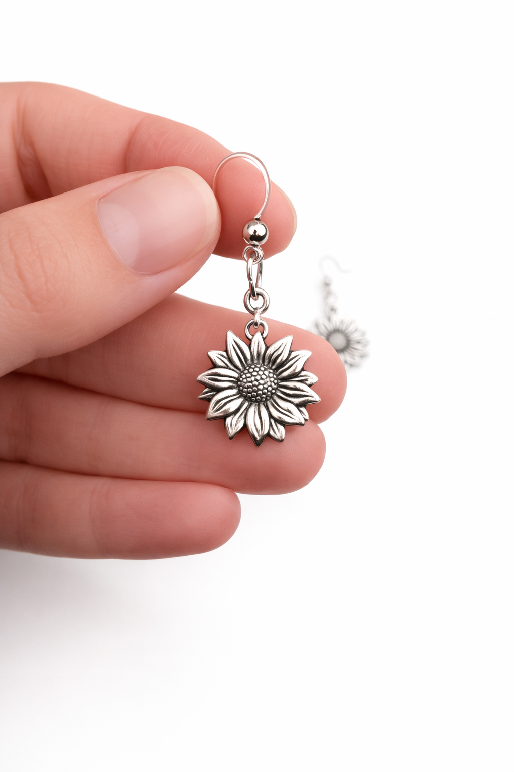 Sunflower Drop Earrings Antique Silver Tone
