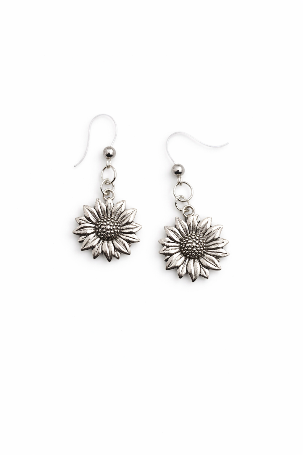 Sunflower Drop Earrings Antique Silver Tone