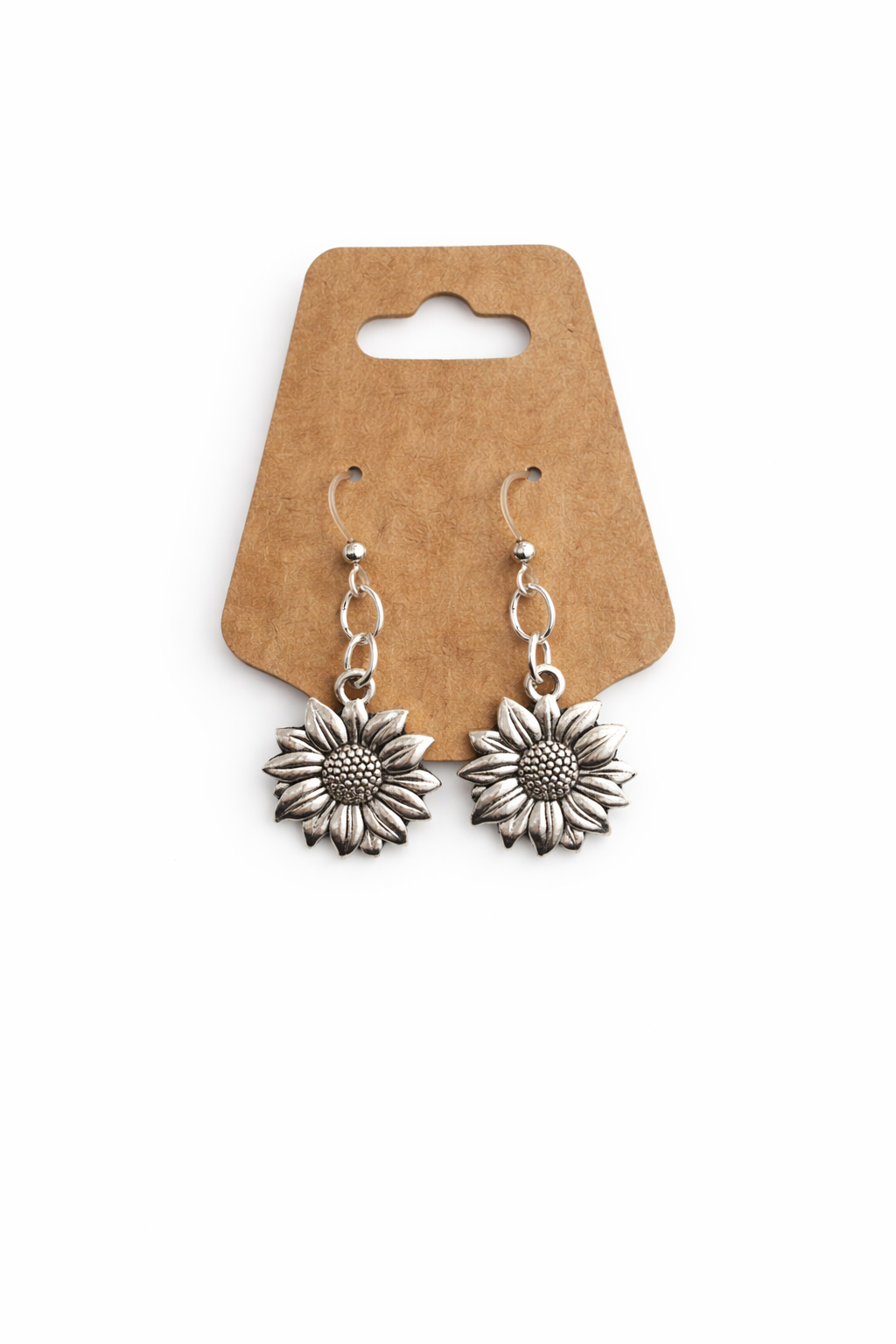 Sunflower Drop Earrings Antique Silver Tone