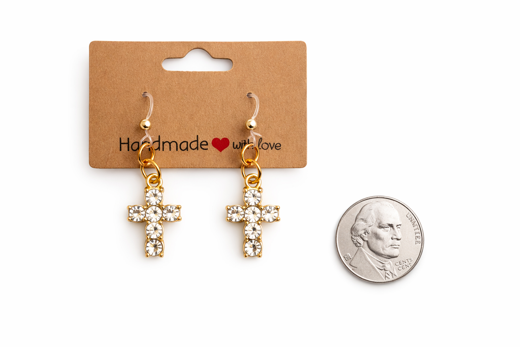 Chunky Gold Cross Dangle Earrings Thick Statement | Sensitive Ear Plastic Post