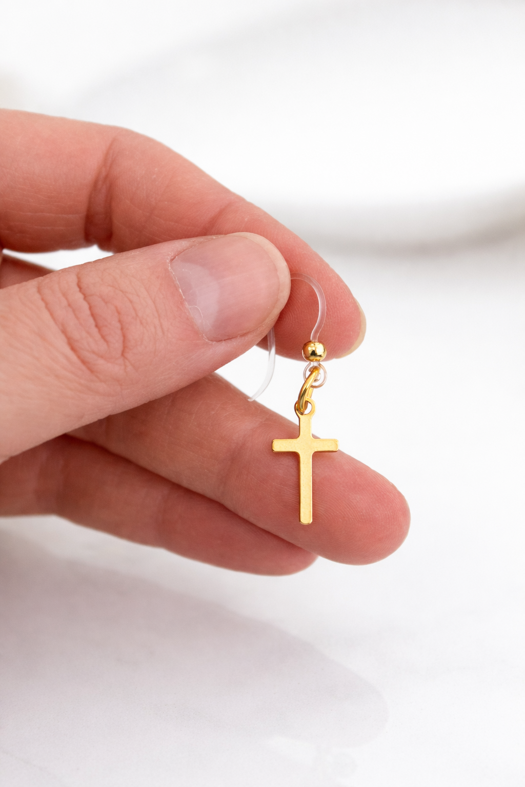 Minimal Gold Cross| Earrings Metal-Free |Plastic Posts
