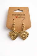 Vintage Gold Tone Sacred Heart Earrings Plastic Post| Metal-Free Post| Hypoallergenic