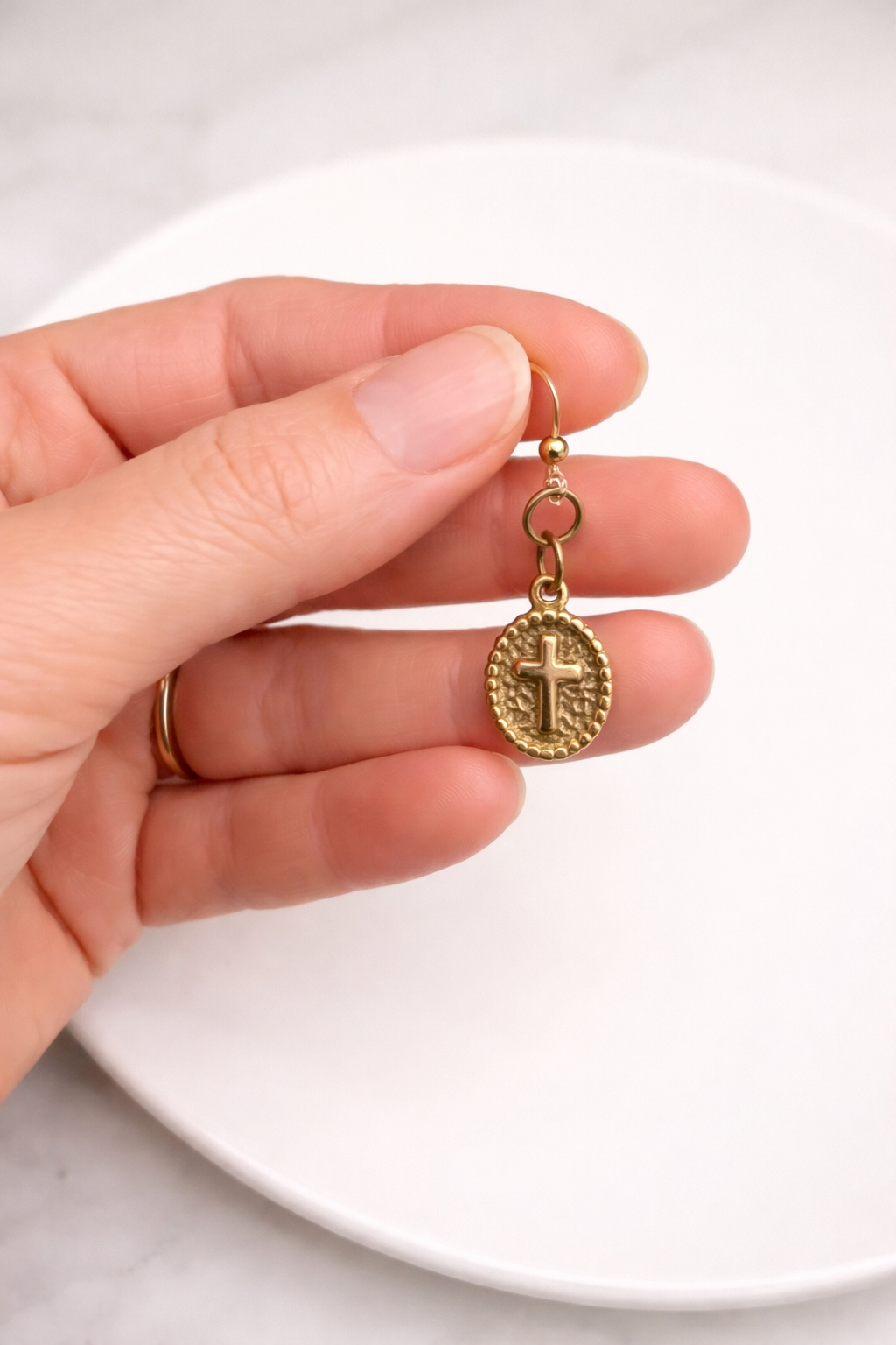 Antique Cross Stainless Steel Dangles | Plastic Posts for Sensitive Ears